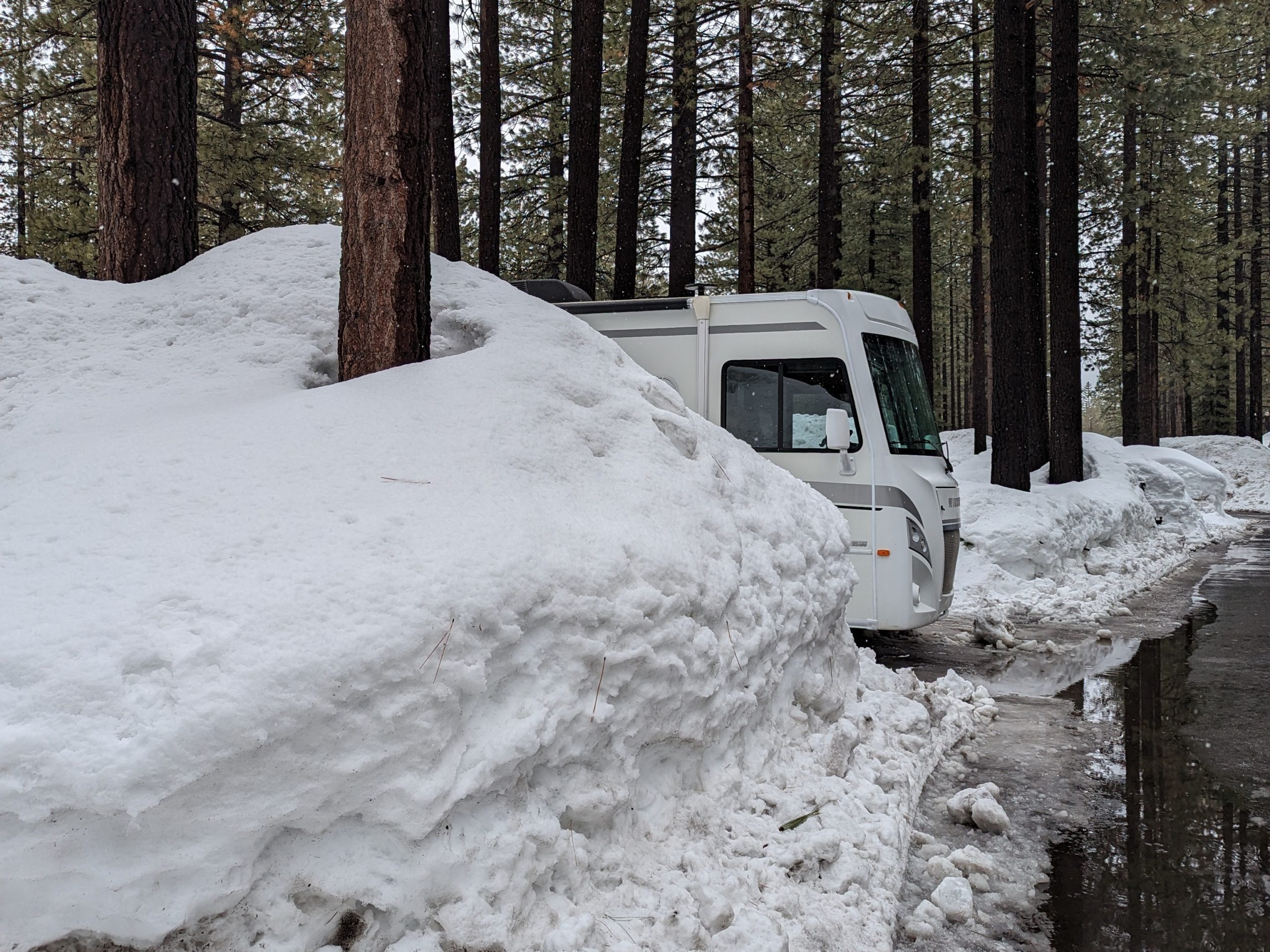 The Beast nestled in between enormous snow drifts.